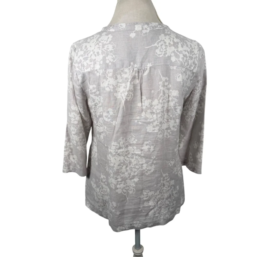 Boden Crochet Trim Tunic Blouse 100% Linen V-Neck Boho Coastal Cottage Size 10P